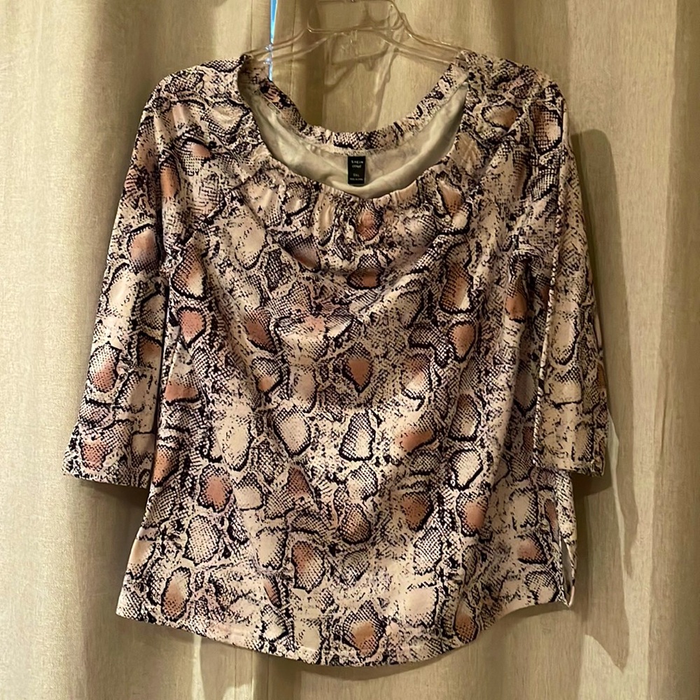Snakeskin off the shoulder tunic blouse.